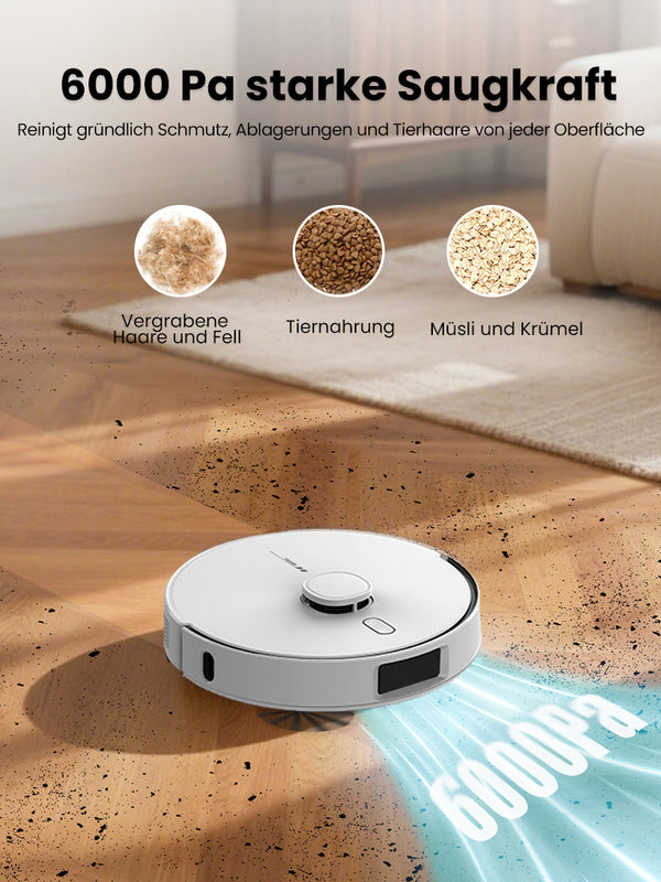 <h2>6000Pa Ultra-Strong Suction Power</h2>